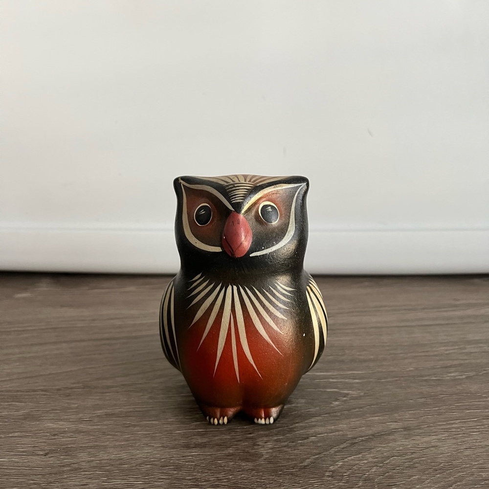 Artisan Owl Figurine - Black, Brown, and Cream